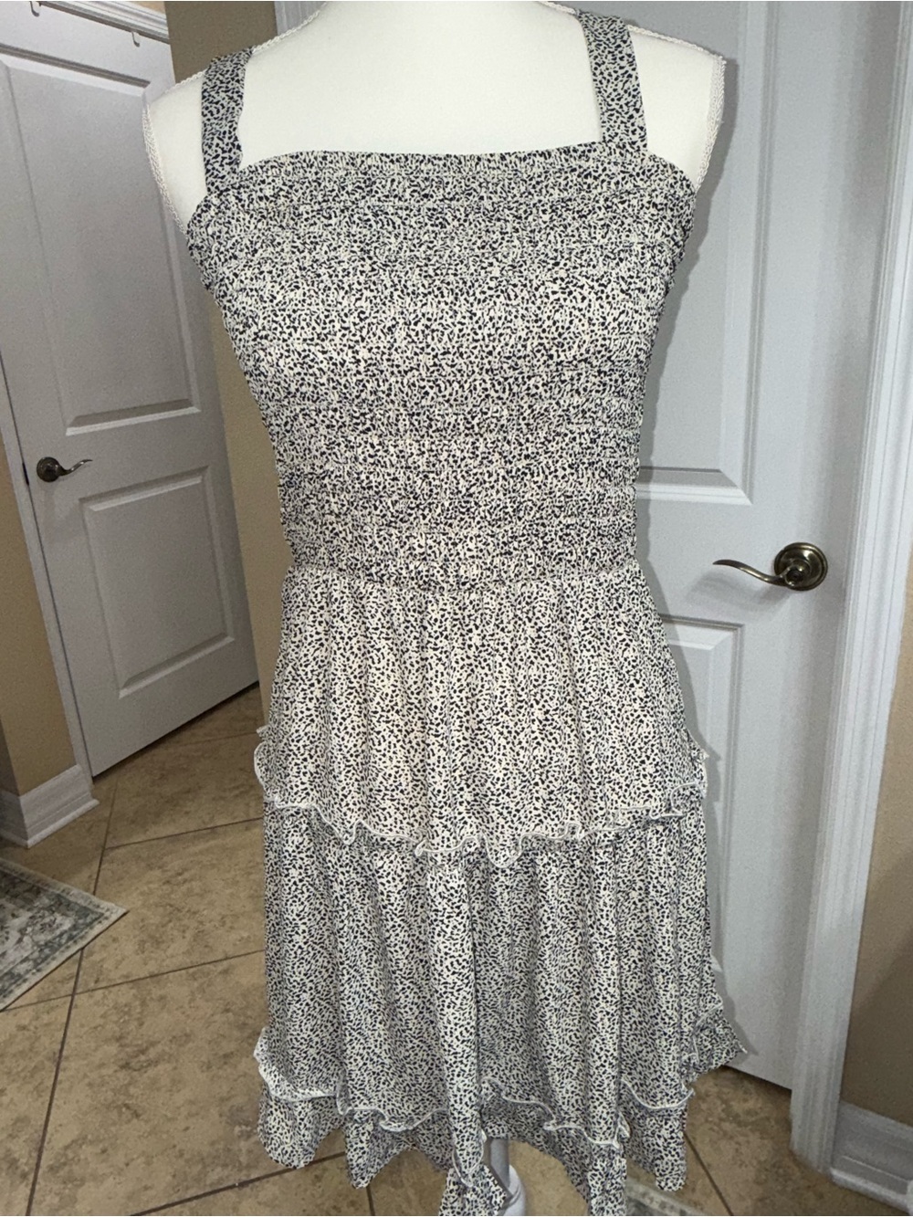 Smocked Tiered Sundress in Black & White